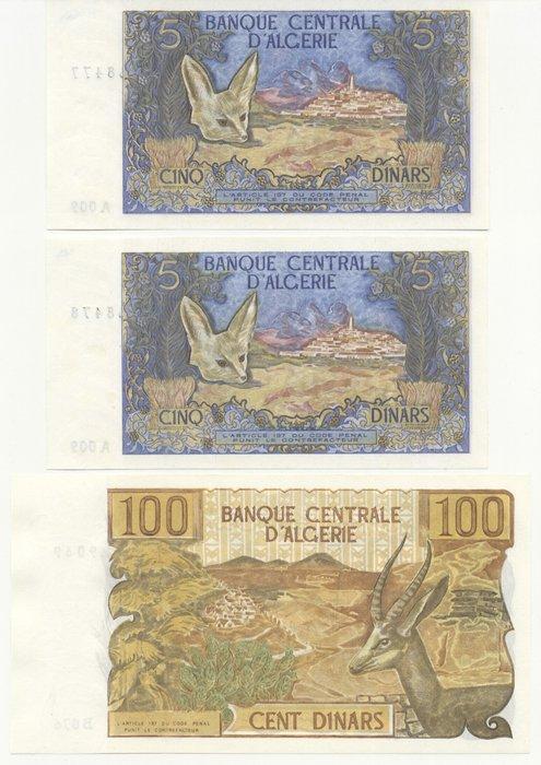 Algerije. - 2 x 5 and 1 x 100 Dinars 1970 - Pick 126, 128, Postzegels en Munten, Munten | Nederland