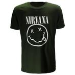 Nirvana Witte Smiley Donker Groen T-Shirt - Officiële, Nieuw