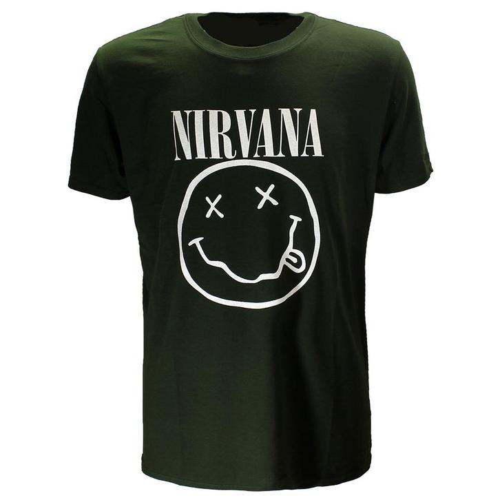 Nirvana Witte Smiley Donker Groen T-Shirt - Officiële, Kleding | Heren, T-shirts