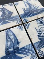 Tegel - Antieke Delfts blauwe tegels met vier grote schepen