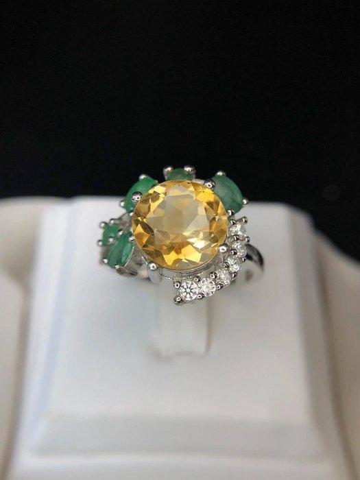 Zonder Minimumprijs - Ring Zilver Citrien - Smaragd, Handtassen en Accessoires, Ringen