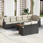 vidaXL Tuin Sofa Set Beige 9 pcs Zwart, wit Groot Riet,, Verzenden, Nieuw