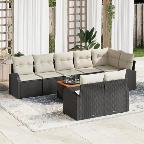vidaXL Tuin Sofa Set Beige 9 pcs Zwart, wit Groot Riet,, Tuin en Terras, Tuinsets en Loungesets, Nieuw, Verzenden