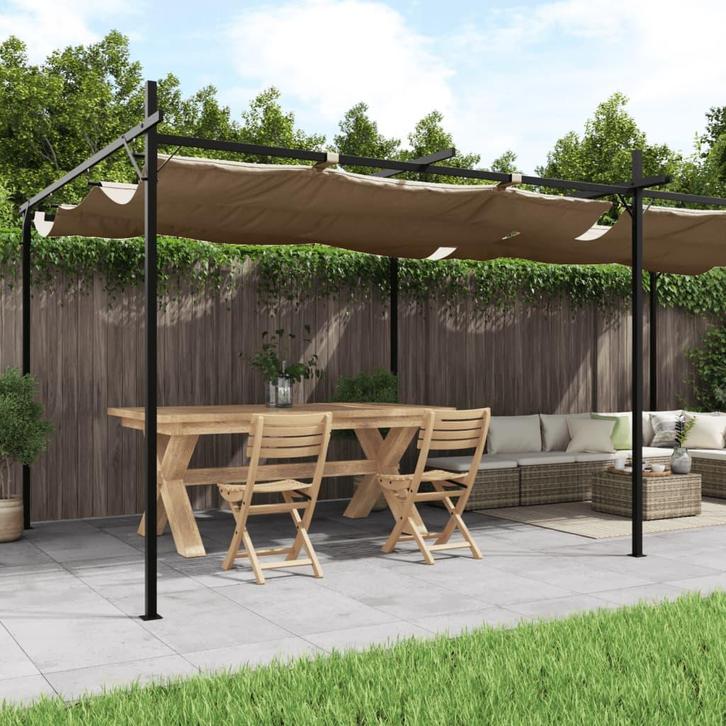 vidaXL Pergola met uitschuifbaar dak 589x292x230 taupe, Jardin & Terrasse, Tonnelles, Envoi