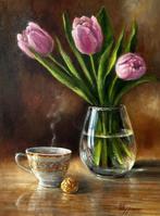 Merie Khys (XX-XXI) - Tulips and coffee, Antiek en Kunst