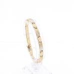 Bicolor gouden fantasie schakel armband | 19 cm (witgoud), Handtassen en Accessoires, Armbanden, Ophalen of Verzenden, Gebruikt