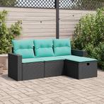 vidaXL 4-delige Loungeset met kussens poly rattan zwart, Verzenden, Loungeset