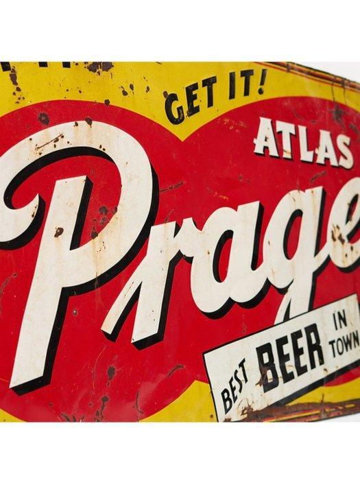 Atlas, Prager Beer - Enseigne publicitaire - Métal, Antiek en Kunst, Antiek | Wandborden en Tegels