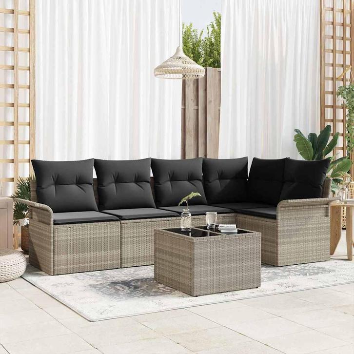 vidaXL Tuinbank Set met kussen met opslag 6 pcs Lichtgrijs, Tuin en Terras, Tuinsets en Loungesets, Nieuw, Verzenden