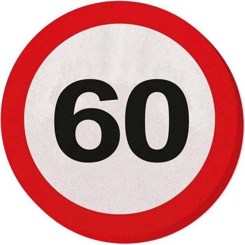 Servetten 60 Jaar Verkeersbord 33cm 20st, Hobby en Vrije tijd, Feestartikelen, Nieuw, Verzenden