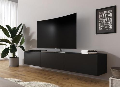 TV-Meubel mat zwart industrieel 180 cm zwevend TV kast, Maison & Meubles, Armoires | Mobilier de télévision, Envoi