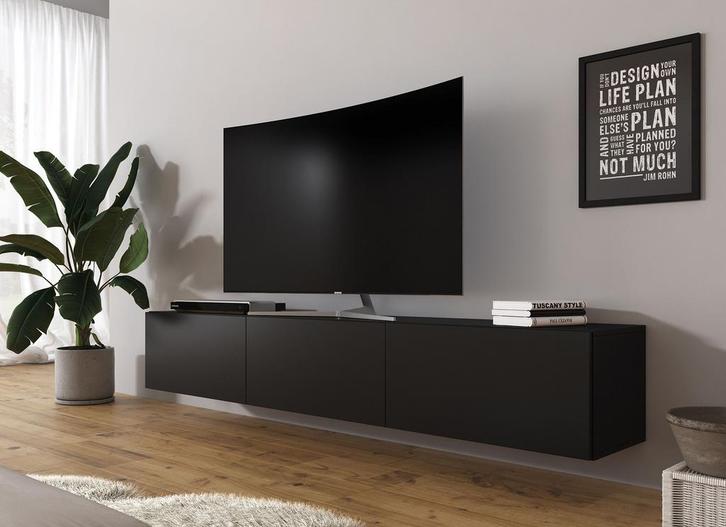 TV-Meubel mat zwart industrieel 180 cm zwevend TV kast, Huis en Inrichting, Kasten |Televisiemeubels, 25 tot 50 cm, Nieuw, 150 tot 200 cm
