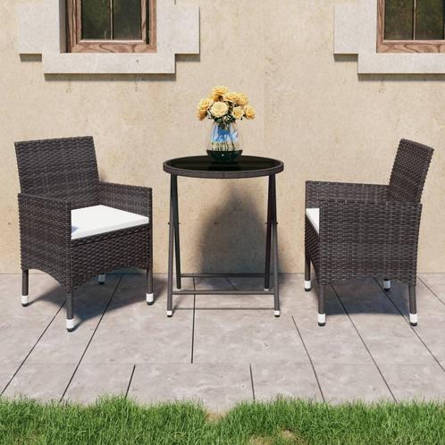 vidaXL 3-delige Bistroset poly rattan en gehard glas bruin, Tuin en Terras, Tuinsets en Loungesets, Nieuw, Verzenden