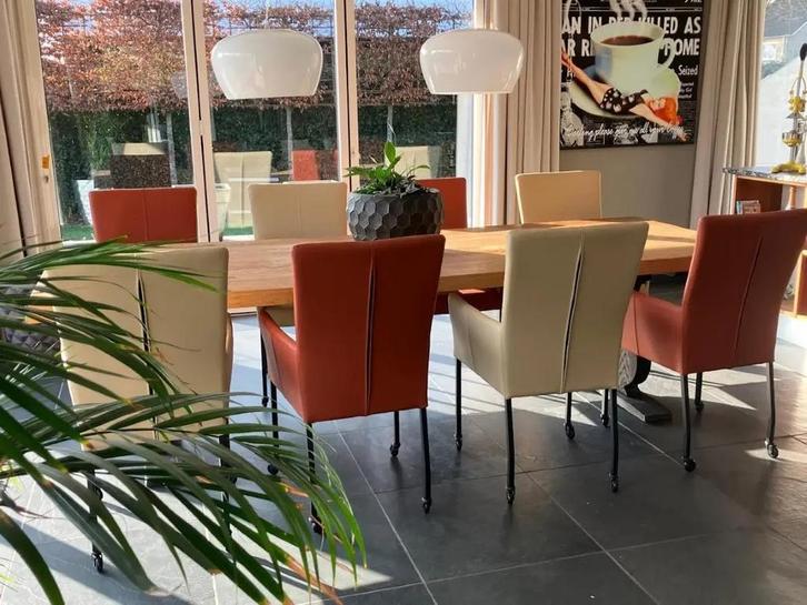 Leren eetkamerstoelen met wieltjes en hoge rug -, Huis en Inrichting, Stoelen, Nieuw, Eén, Ophalen of Verzenden