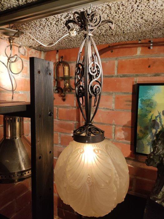 Lamp - Smeedijzer, persglas, Antiek en Kunst, Kunst | Designobjecten