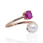 Ring - 18 karaat Roségoud - 2.93ct. tw. Parel - Saffier -, Nieuw