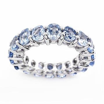 Ring - 14 karaat Witgoud - 8.00ct. tw. Saffier, Handtassen en Accessoires, Ringen, Nieuw