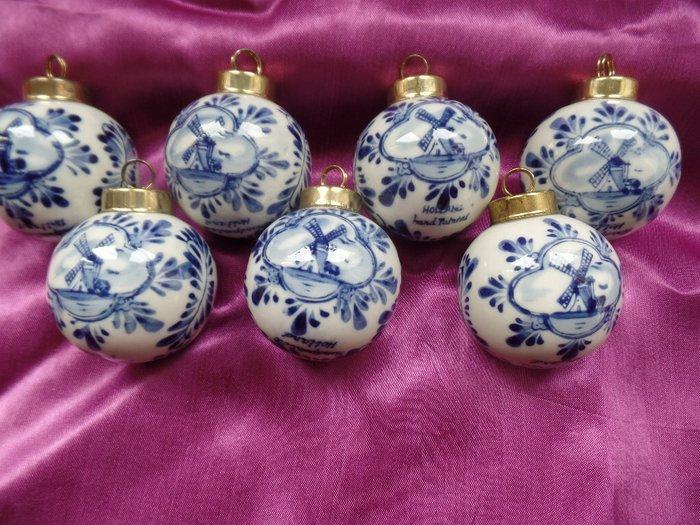 7 keramische handgeschilderde kerstballen – Delfts Blauw -, Diversen, Kerst