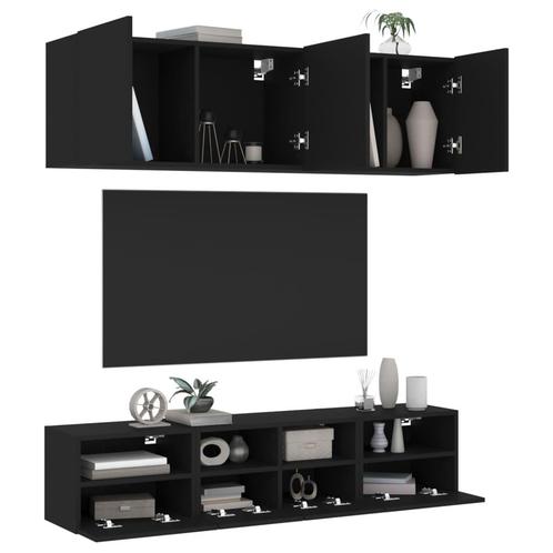 vidaXL 5-delige Tv-wandmeubelset bewerkt hout zwart, Maison & Meubles, Armoires | Mobilier de télévision, Envoi