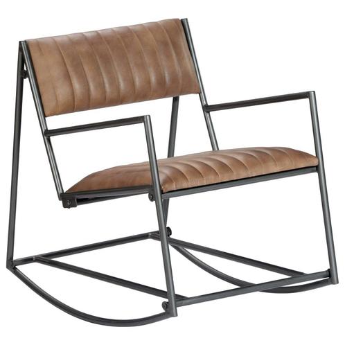 vidaXL Schommelstoel echt leer lichtbruin, Huis en Inrichting, Stoelen, Nieuw, Verzenden