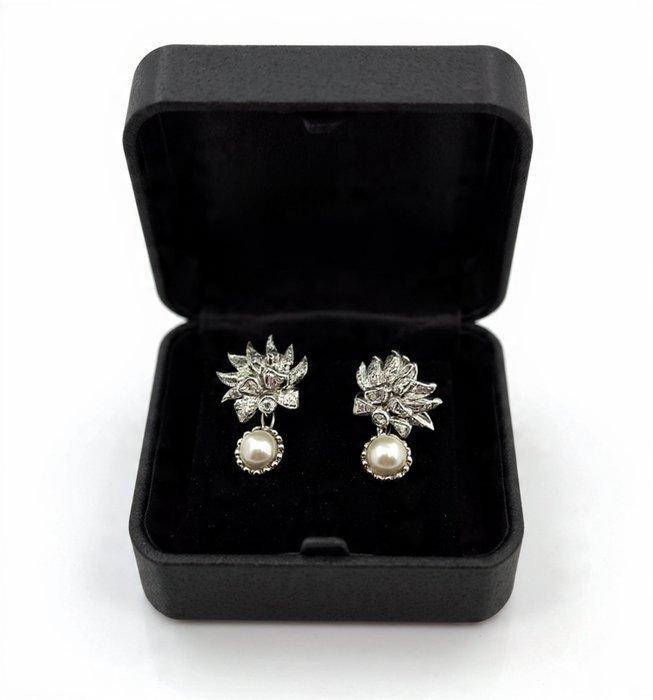 Oorbellen - 18 karaat Witgoud Parel - Diamant, Bijoux, Sacs & Beauté, Boucles d'oreilles