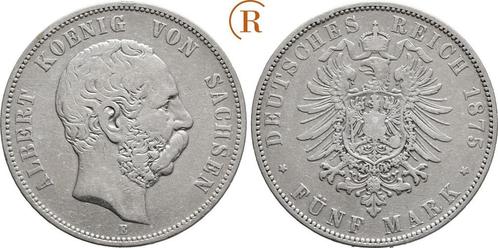 5 Mark 1875 E Kaiserreich: Sachsen: Albert, 1873-1902:, Postzegels en Munten, Munten | Europa | Niet-Euromunten, België, Verzenden