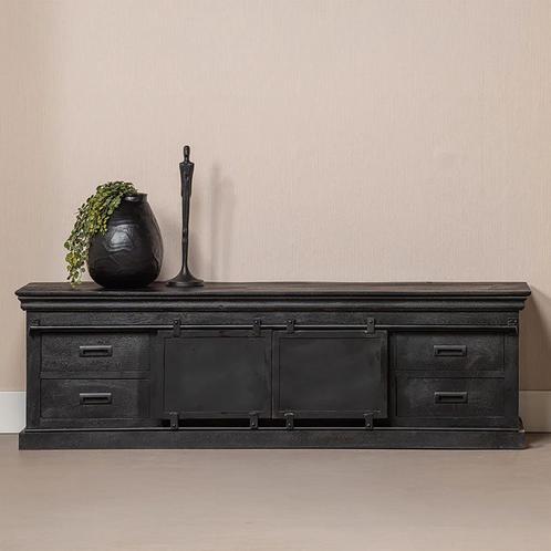 Tv-meubel Mangohout Milan 140 Zwart, Huis en Inrichting, Kasten |Televisiemeubels, 25 tot 50 cm, Nieuw, Overige houtsoorten, Minder dan 100 cm