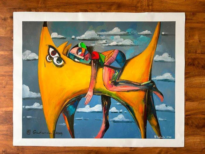 Andrzej Gudaski - My yellow dog - XL, Antiek en Kunst, Kunst | Designobjecten