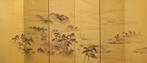 Byôbu  (vouwscherm) - Gelakt hout, zijde, gouden zijde -, Antiek en Kunst