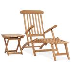 vidaXL Ligstoel met voetensteun en tafel massief teakhout, Tuin en Terras, Verzenden, Nieuw