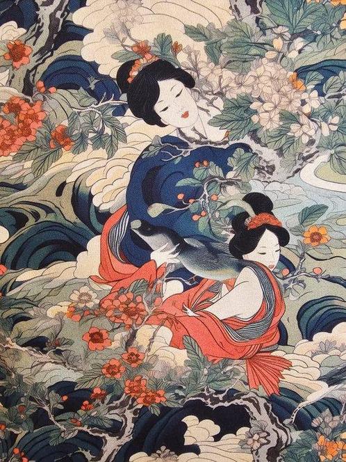 Exclusief oosters stoffen Original -280x280cm -Geisha, Antiek en Kunst, Antiek | Tapijten, Tafelkleden en Textiel