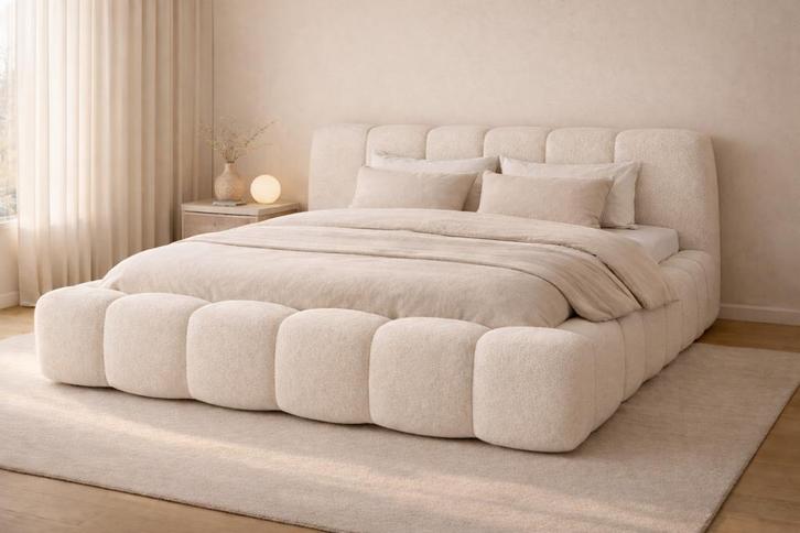 Gestoffeerd bed Ariana met opbergbak 140x200 uit Duitsland, Huis en Inrichting, Slaapkamer | Bedden, 140 cm, 200 cm, Crème, Nieuw