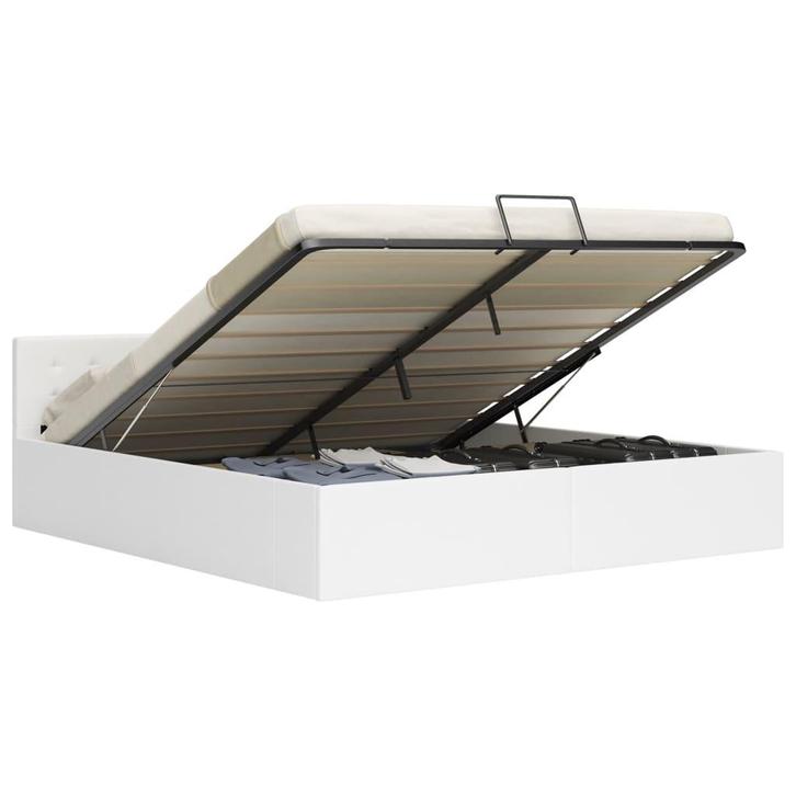 vidaXL Bedframe hydraulisch kunstleer wit 160x200 cm, Huis en Inrichting, Slaapkamer | Bedden, Nieuw, Verzenden