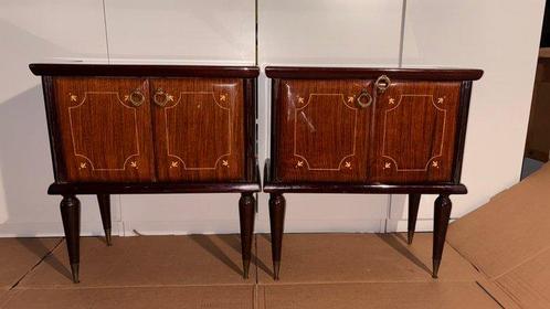 Table de chevet - Bois, Verre, Table de nuit, Antiek en Kunst, Curiosa en Brocante