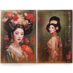 Ksavera - Japanese gold geisha DS0661 - diptych, Antiek en Kunst