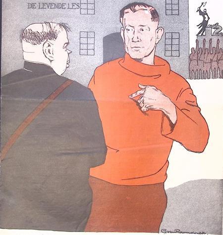 Henk Spansier als levende les voor Mussert op spotprent, Antiek en Kunst, Kunst | Litho's en Zeefdrukken, Verzenden