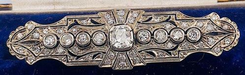 Broche - 18 karaat Witgoud Diamant (Natuurlijk), Handtassen en Accessoires, Antieke sieraden