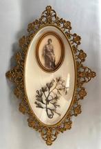 onbekend - Lijst- ovaal kader - triplex, mensenhaar -, Antiek en Kunst