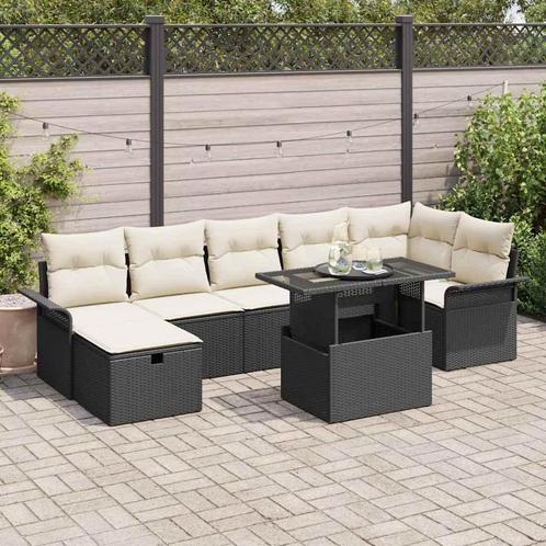 vidaXL Tuinbank Set met kussen met opslag 8 pcs Zwart Poly, Tuin en Terras, Tuinsets en Loungesets, Nieuw, Verzenden