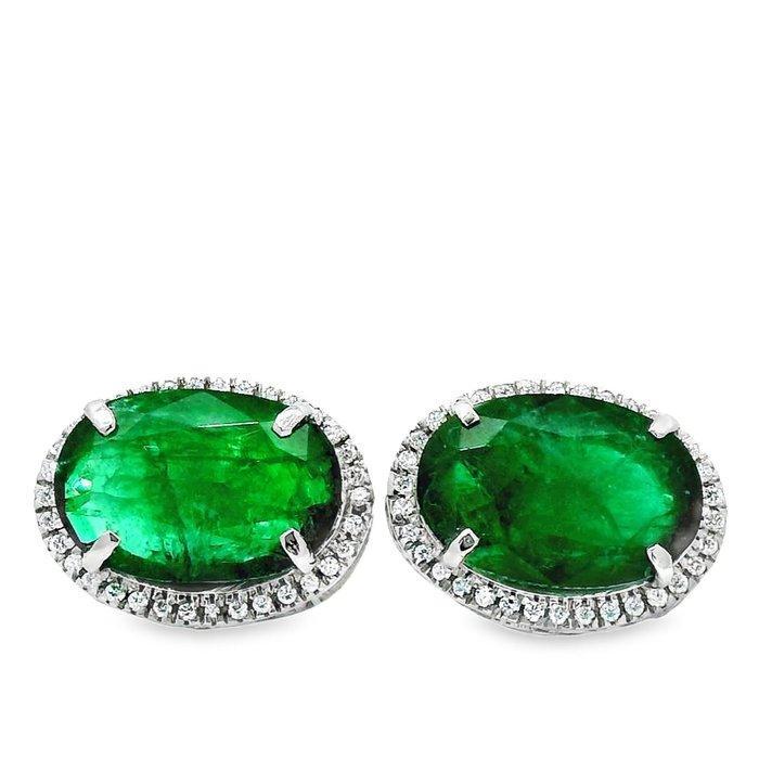 Oorbellen Platina - 9.65ct. tw. Smaragd - Diamant, Bijoux, Sacs & Beauté, Boucles d'oreilles