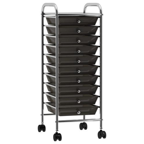 vidaXL Opbergtrolley met 10 lades mobiel kunststof zwart, Doe-het-zelf en Bouw, Gereedschap | Handgereedschap, Nieuw, Verzenden
