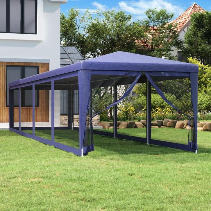 vidaXL Partytent met 10 mesh zijwanden 3x12 m HDPE blauw, Tuin en Terras, Partytenten, Nieuw, Verzenden