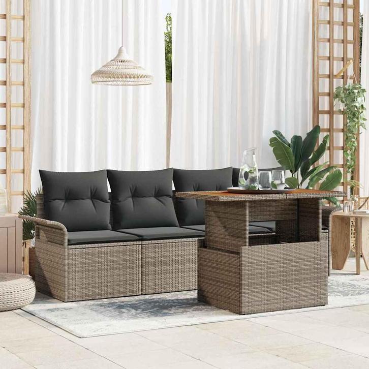 vidaXL Tuinbank Set met opslag 5 pcs Grijs Poly rattan, Tuin en Terras, Tuinsets en Loungesets, Nieuw, Verzenden
