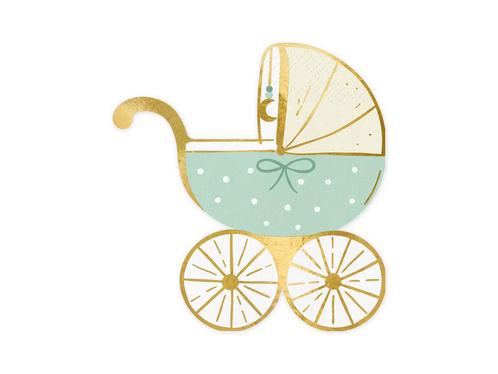 Blauwe Servetten Kinderwagen 14cm 20st, Hobby & Loisirs créatifs, Articles de fête, Envoi