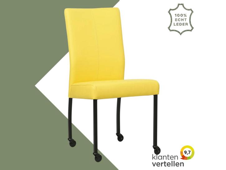 Leren eetkamerstoel Comfort met wieltjes - Hermes Yellow, Huis en Inrichting, Stoelen, Overige kleuren, Eén, Nieuw, Leer, Ophalen of Verzenden