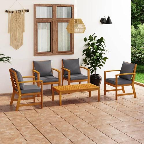 vidaXL Salon de jardin 5 pcs avec coussin Bois dacacia, Jardin & Terrasse, Ensembles de jardin, Salons de jardin, Neuf, Envoi