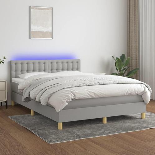 vidaXL Boxspring met matras en LED stof lichtgrijs 140x200, Huis en Inrichting, Slaapkamer | Bedden, Nieuw, Verzenden