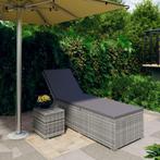 vidaXL Ligbed met kussen en theetafel poly rattan grijs, Verzenden, Nieuw