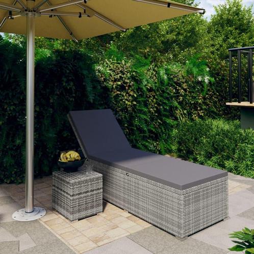 vidaXL Ligbed met kussen en theetafel poly rattan grijs, Tuin en Terras, Ligbedden, Nieuw, Verzenden