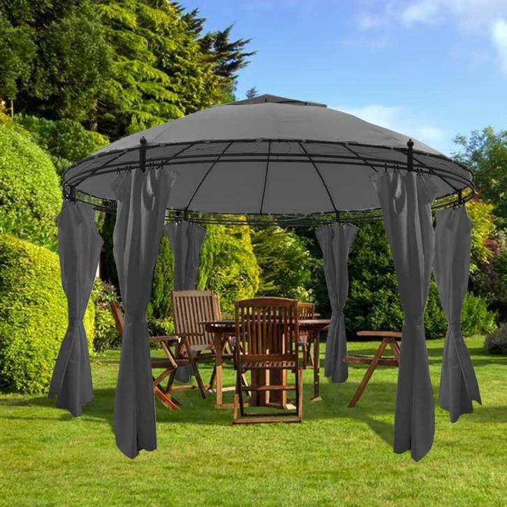 vidaXL Prieel met gordijnen rond 3,5x2,7 m antracietkleurig, Tuin en Terras, Partytenten, Nieuw, Verzenden